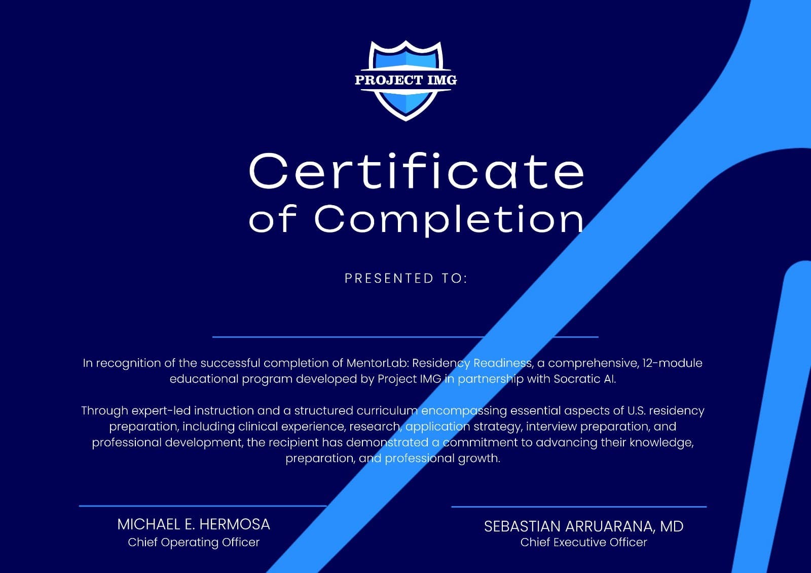 MentorLab Certificate of Completion
